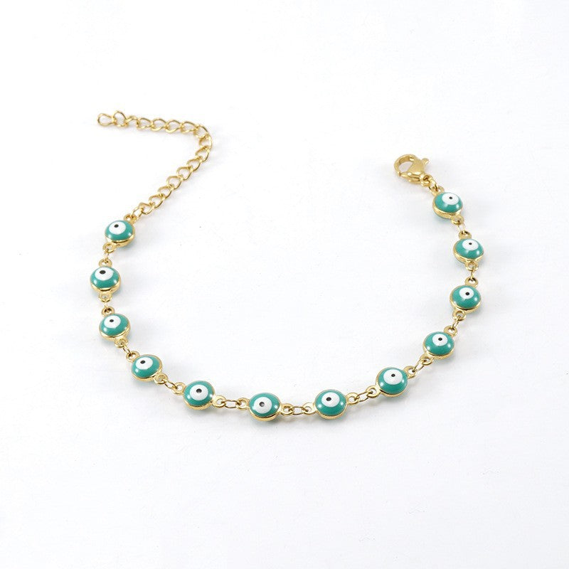 Wholesale Evil Eye Mixed Color Stainless Steel 18K Titanium Steel Round Eye Bracelet